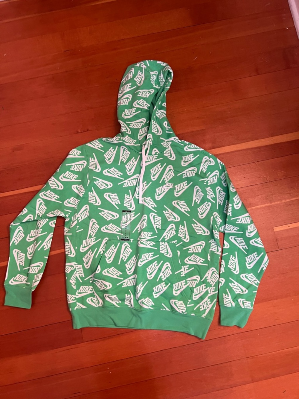 Nike Green Allover Logo Pullover Hoodie - New